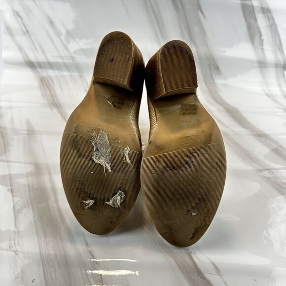 Call it Spring Oatmeal Tan Fabric 4" Chunky Heel Booties Lace up Women's Sz 10 - Picture 10 of 11